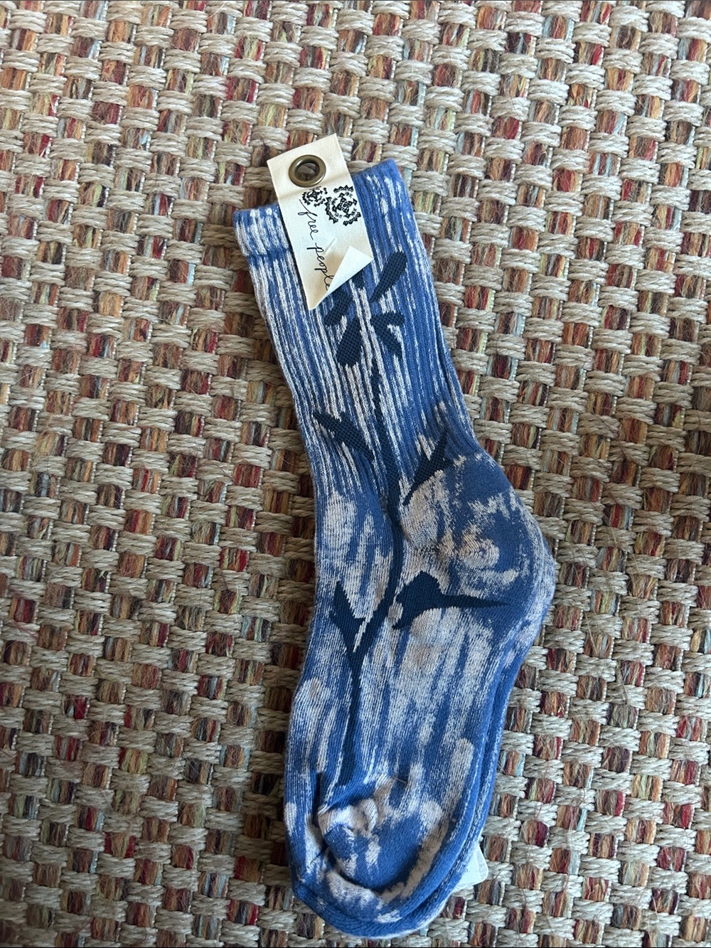 Free People Blue Tie-Dye Crew Socks